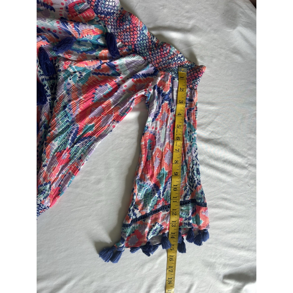Lilly Pulitzer Off Shoulder Smocked Tasseled Mini Dress Womens Size XS Pink Blue - Picture 8 of 8